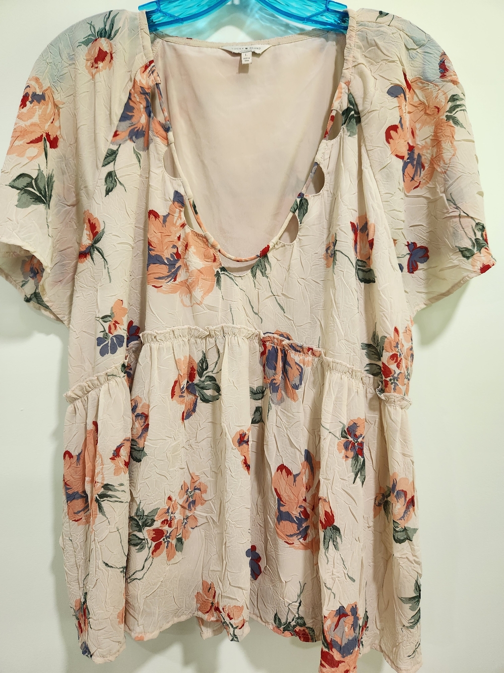 Lucky Brand Cream Floral V-Neck Peasant Tunic